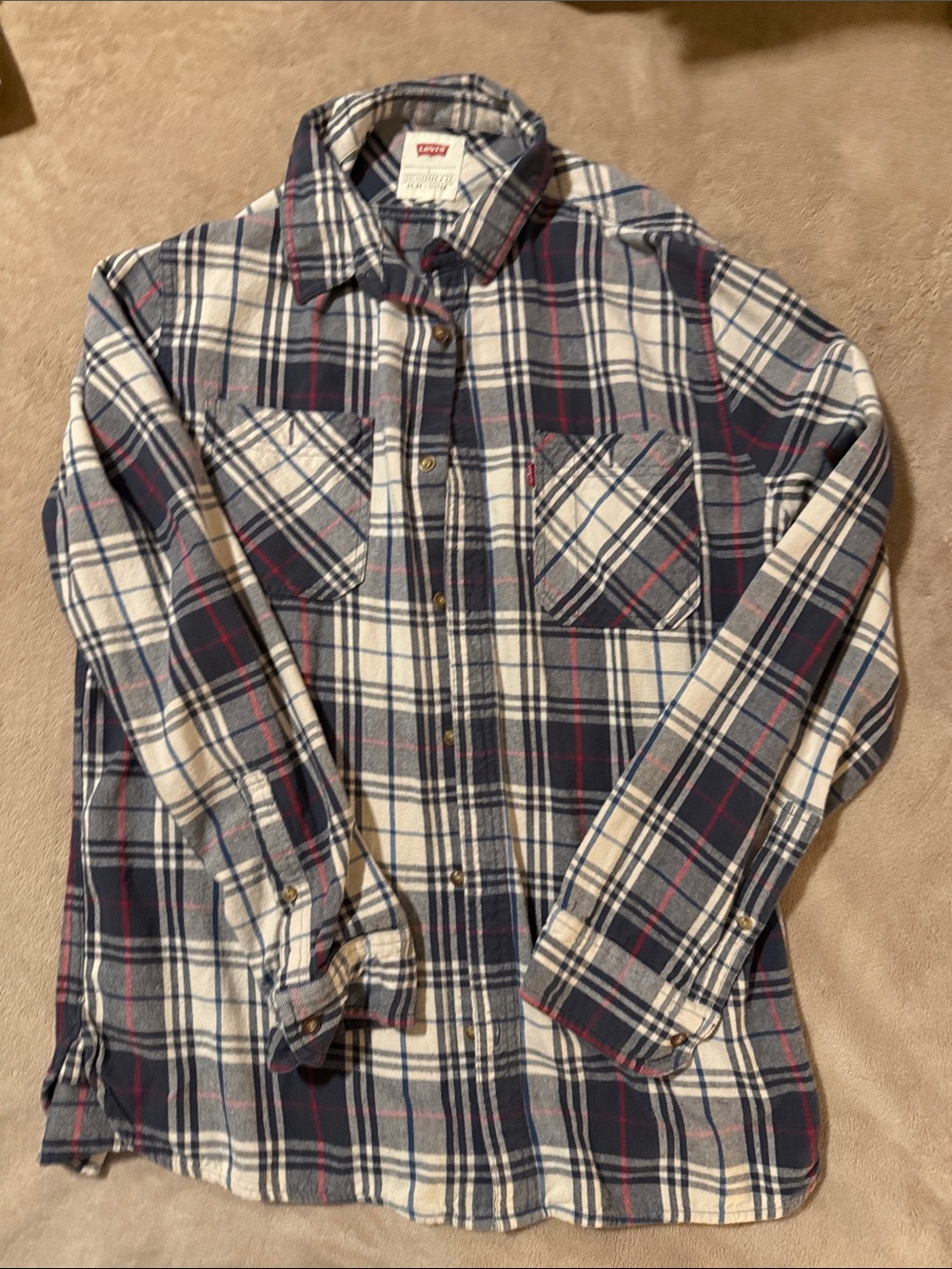 Levi's Men's Navy, White & Red Plaid Button-Down Flannel Shirt